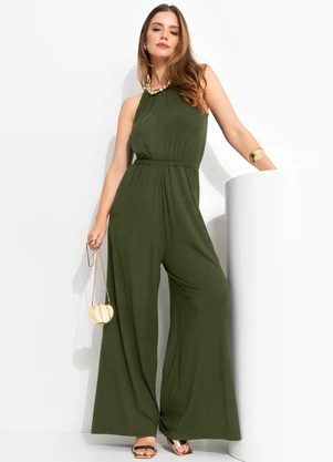 Quintess - Macacão Verde em Malha de Viscose com Elastano - QUINTESS