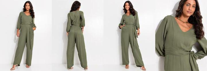 Macaco Verde em Viscose Plana Sarjada