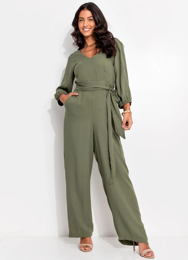 Quintess - Macacão Verde em Viscose Plana Sarjada 3