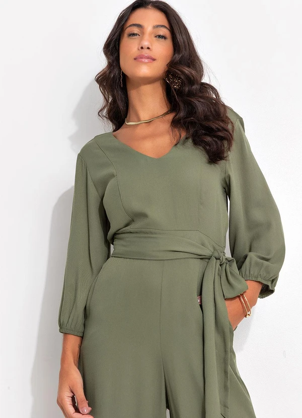 Quintess - Macacão Verde em Viscose Plana Sarjada 5