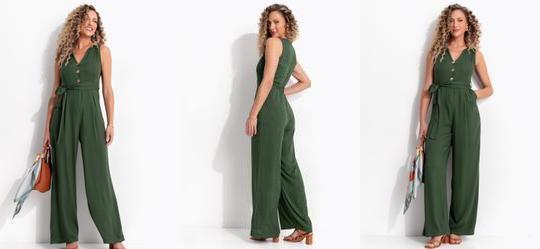 Macac�o Verde Escuro em Viscose Sarjada