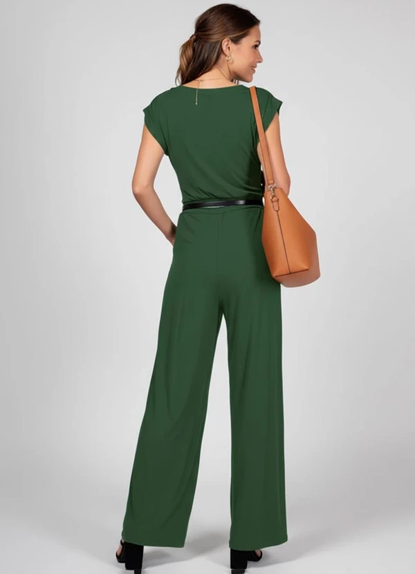 Quintess - Macacão Verde Longo com Bolsos e Faixa 2