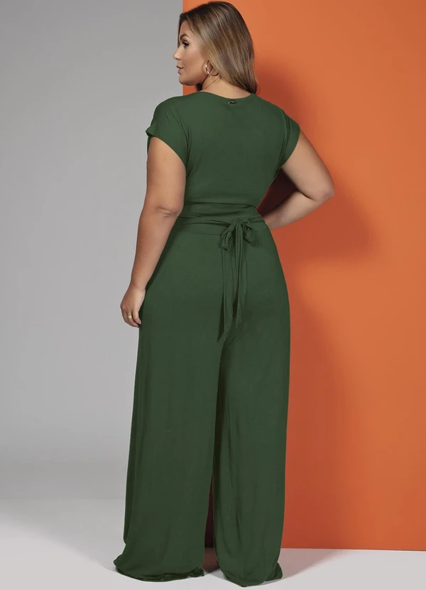 Quintess - Macacão Verde Longo com Bolsos e Faixa 8