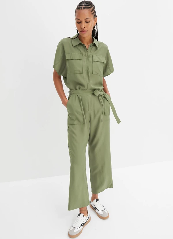 bonprix - Macacão Verde Militar em Jeans