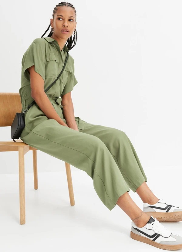 bonprix - Macacão Verde Militar em Jeans 4