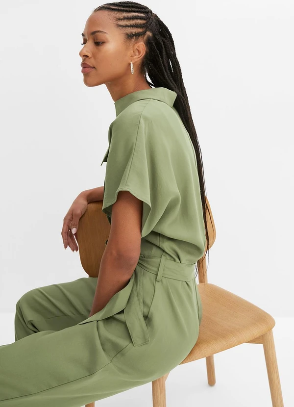 bonprix - Macacão Verde Militar em Jeans 6