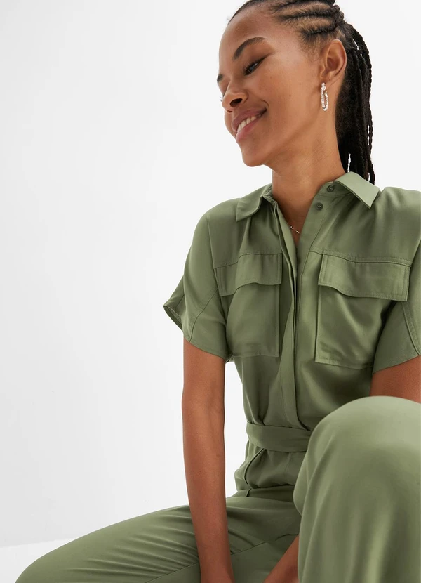 bonprix - Macacão Verde Militar em Jeans 7