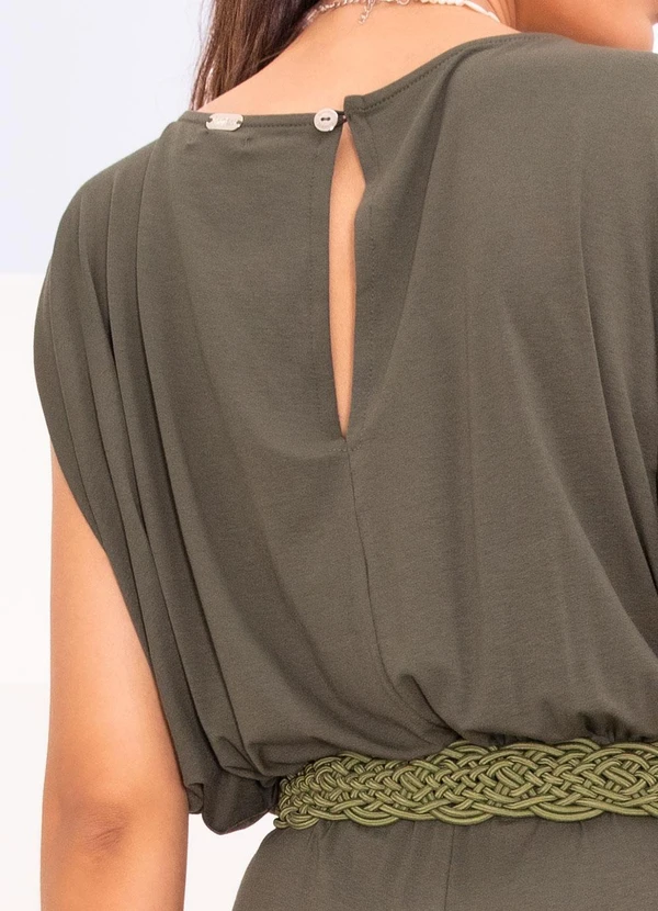 Quintess - Macacão Verde Militar em Malha de Viscose 4