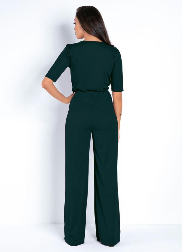 Moda Pop - Macacão Verde Pantalona com Fivela na Cintura 2