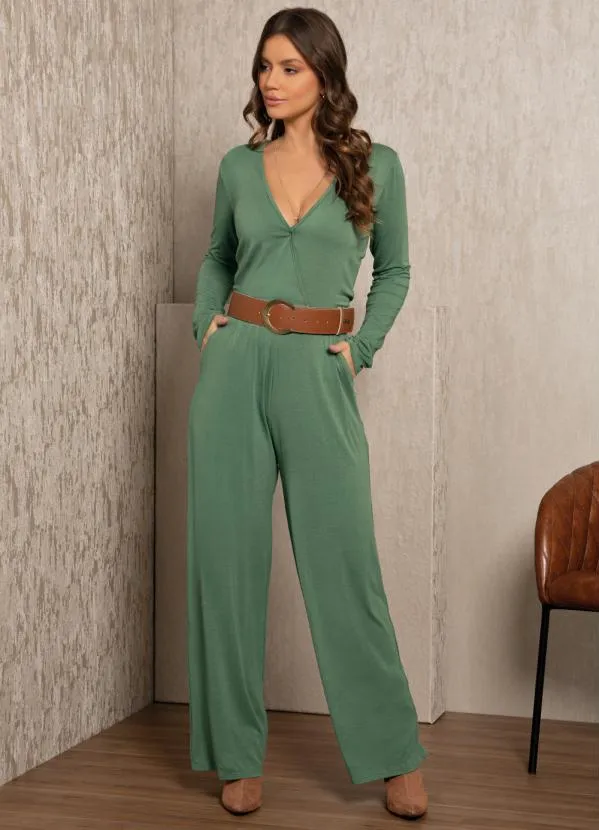 Quintess - Macacão Verde Soltinho com Decote Transpassado 3