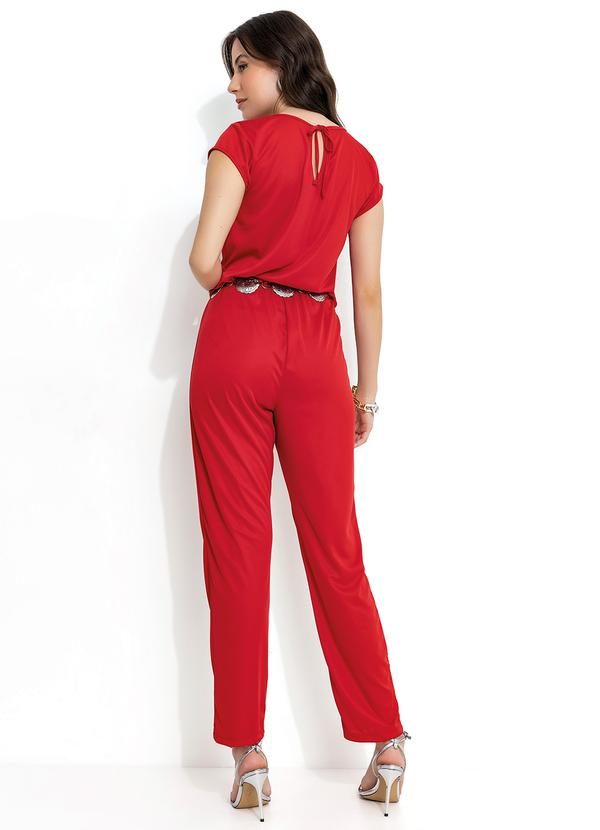 Moda Pop - Macacão Vermelha Costas Gota e Amarração 2