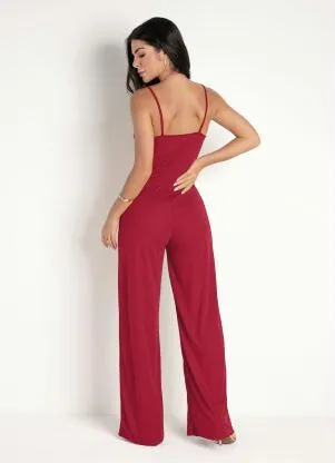 Moda Pop - Macacão Vermelho de Alças Longo - MODA POP