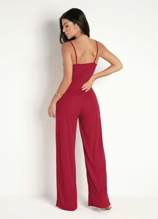 Moda Pop - Macacão Vermelho de Alças Longo 2