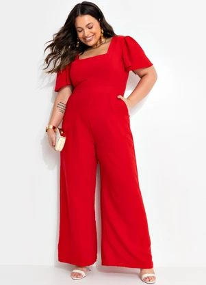 Quintess - Macacão Vermelho em Crepe Plano - QUINTESS