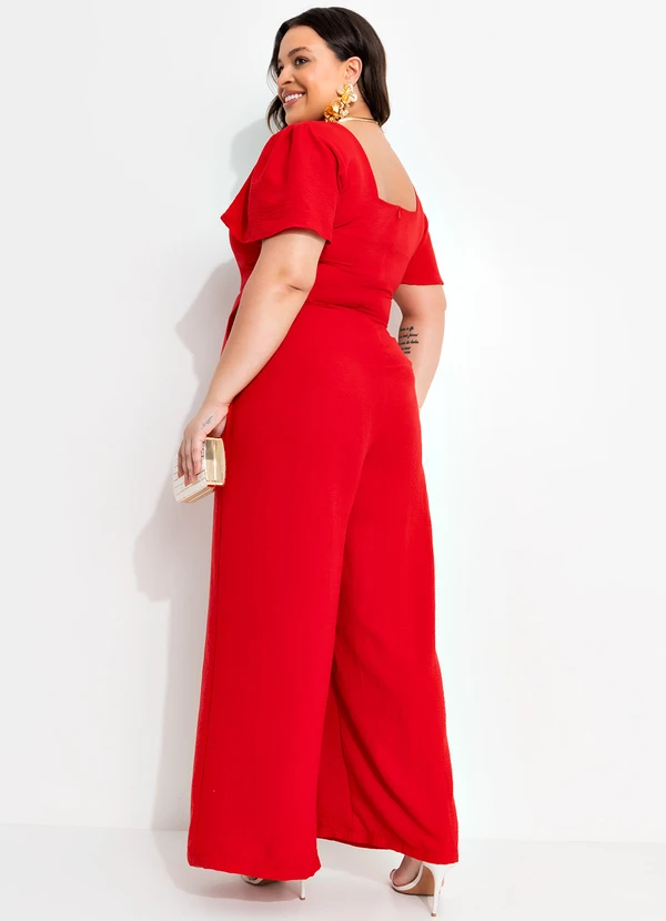 Quintess - Macacão Vermelho em Crepe Plano 5