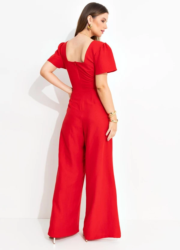 Quintess - Macacão Vermelho em Crepe Plano 14