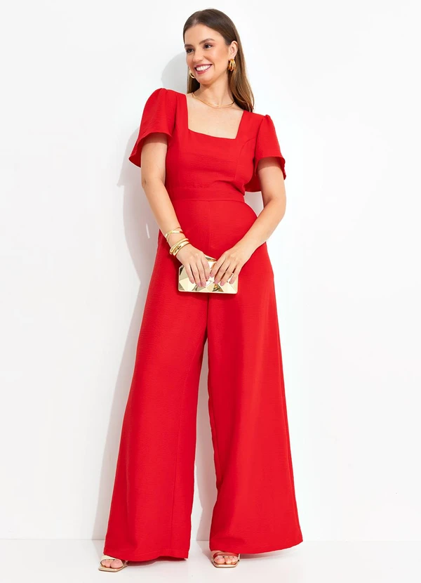 Quintess - Macacão Vermelho em Crepe Plano 10