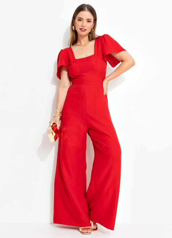 Quintess - Macacão Vermelho em Crepe Plano 8