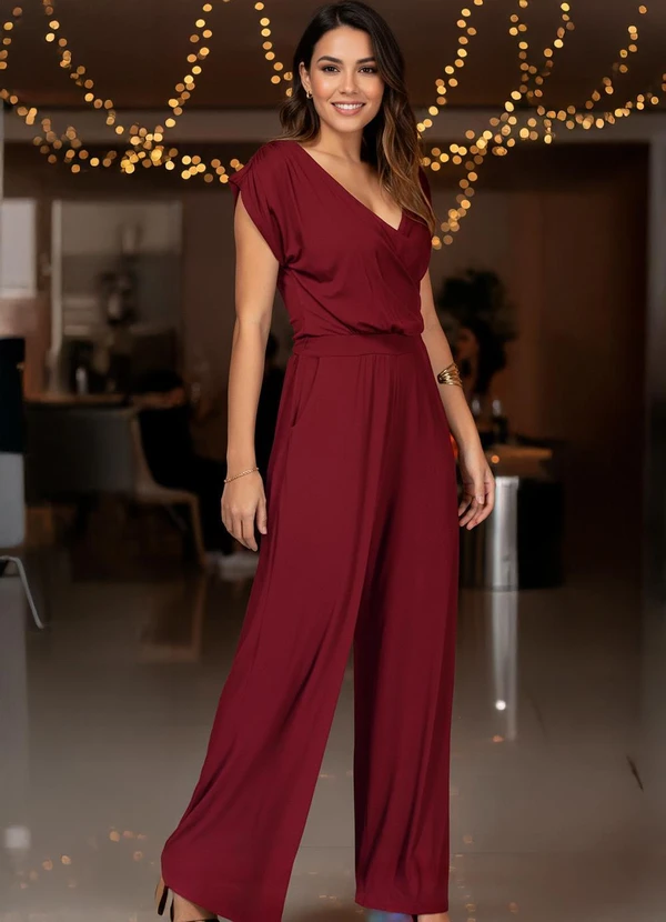 Quintess - Macacão Vermelho em Malha de Viscose