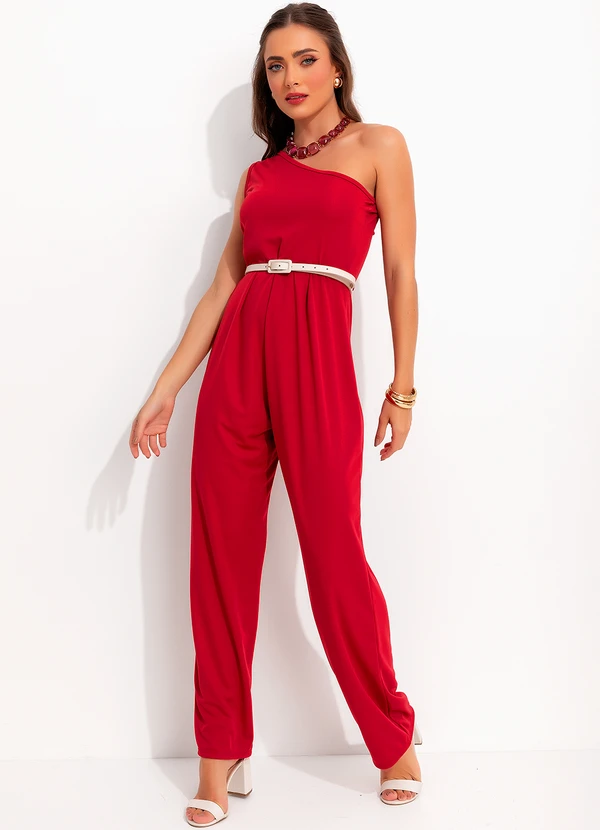 Moda Pop - Macacão Vermelho em Malha