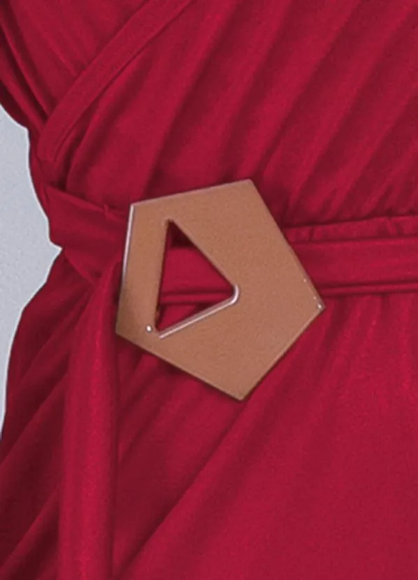 Moda Pop - Macacão Vermelho Pantalona com Fivela na Cintura 3