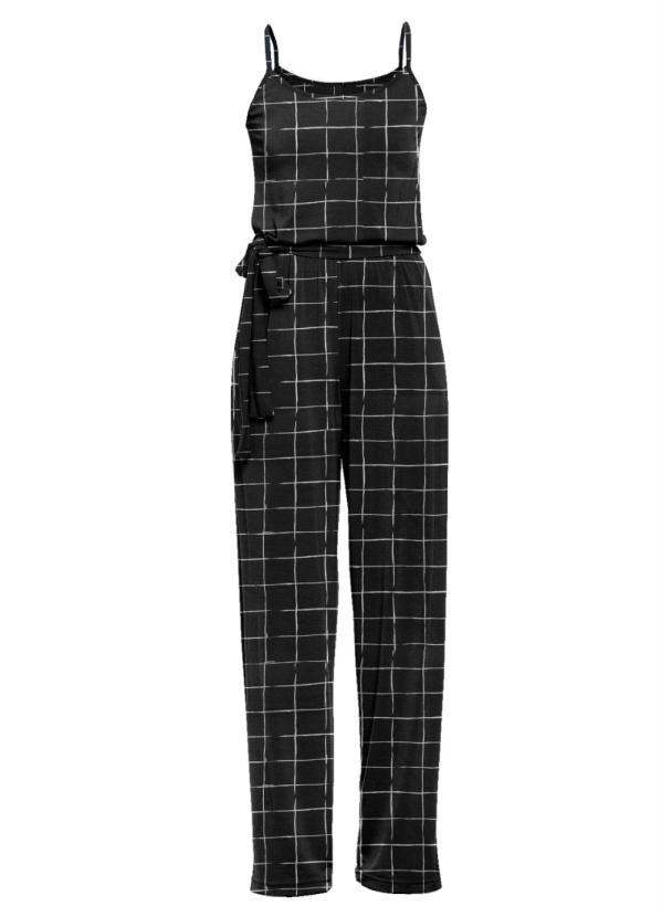 Quintess - Macacão Xadrez Grid com Alcinhas e Faixa 3