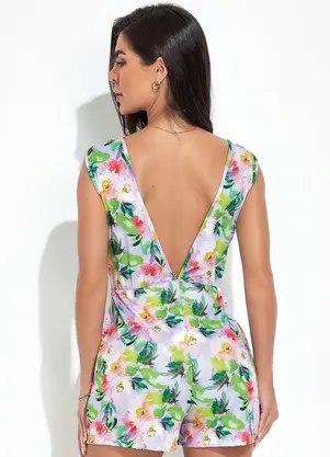 Moda Pop - Macaquinho Floral Borrado em Jersey Acetinado - MODA POP