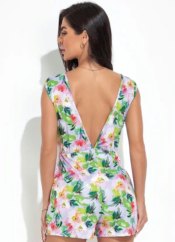 Moda Pop - Macaquinho Floral Borrado em Jersey Acetinado 2