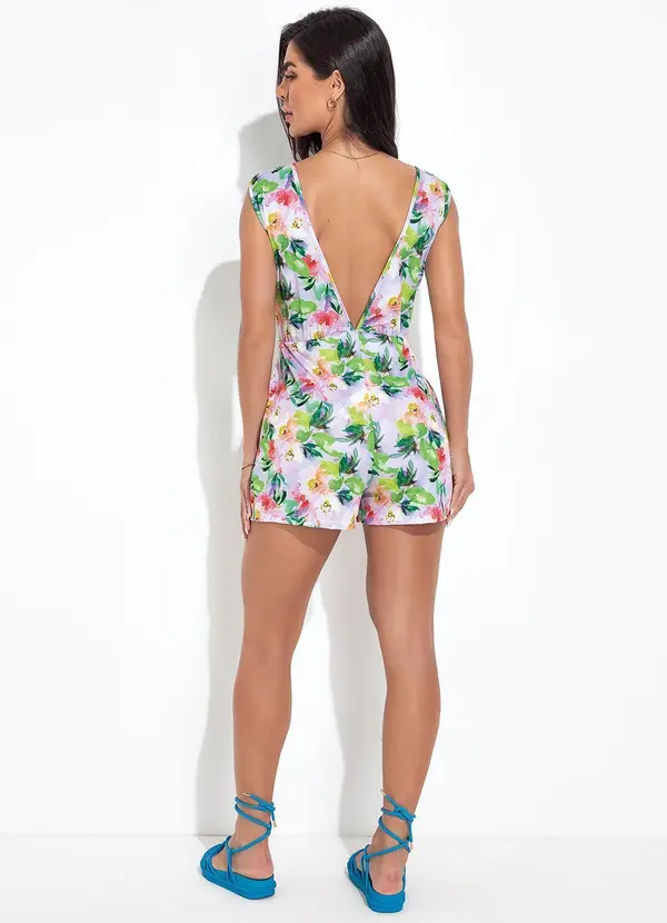 Moda Pop - Macaquinho Floral Borrado em Jersey Acetinado 4