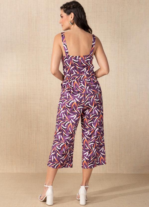 Quintess - Macacão Abstrato Roxo Alças Largas 3