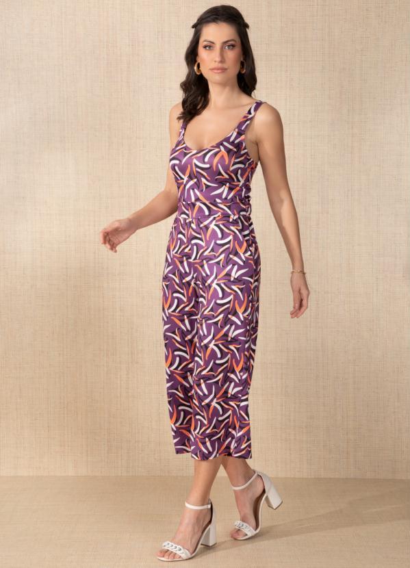 Quintess - Macacão Abstrato Roxo Alças Largas 2