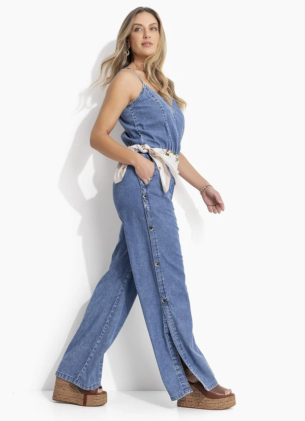 Quintess - Macacão Azul Longo com Botões nas Laterais 6