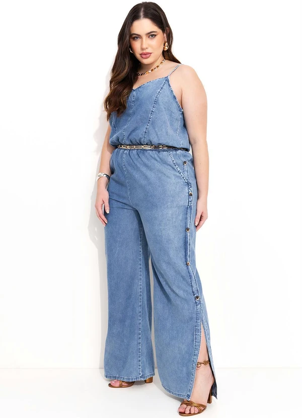 Quintess - Macacão Azul Longo com Botões nas Laterais 7