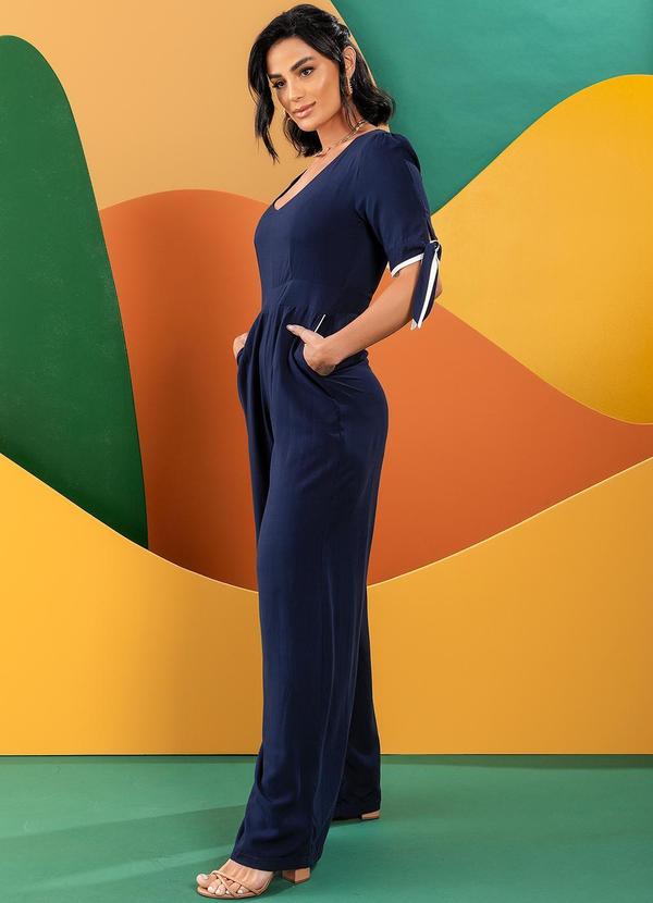 Quintess - Macacão Azul Marinho em Viscose Plana 4