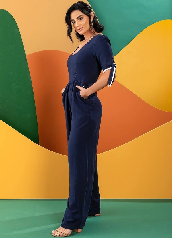 Quintess - Macacão Azul Marinho em Viscose Plana 4