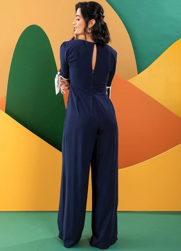 Quintess - Macacão Azul Marinho em Viscose Plana 5