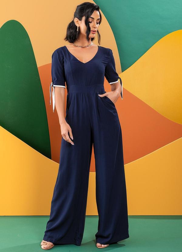 Quintess - Macacão Azul Marinho em Viscose Plana 6