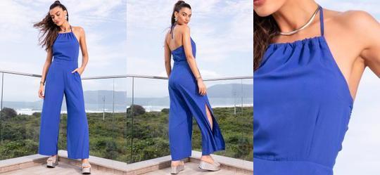 Macaco Azul Royal em Viscose Plana