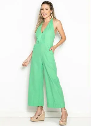 Maria Filó - Macacão de Tricoline Laço Costas Verde - MARIA FILÓ