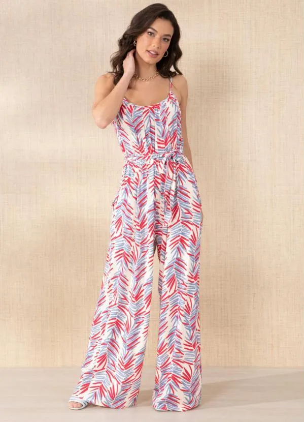 Queima Estoque - Macacão Folhagem de Alcinha com Faixa 3