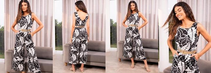 Macaco Folhagem Preta em Crepe Plano