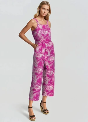 bonprix - Macacão Folhagem Rosa em Linho - BONPRIX