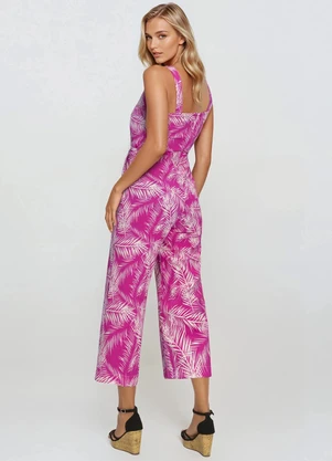 bonprix - Macacão Folhagem Rosa em Linho - BONPRIX