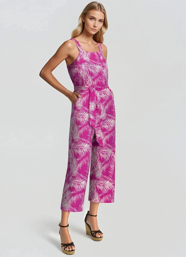 bonprix - Macacão Folhagem Rosa em Linho