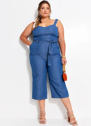 Quintess - Macacão Jeans Médio em Jeans - QUINTESS