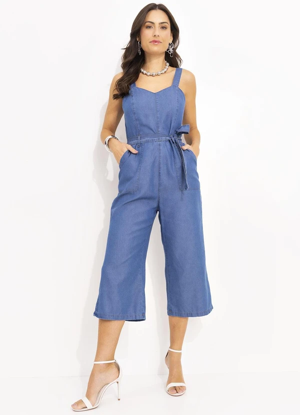 Quintess - Macacão Jeans Médio em Jeans