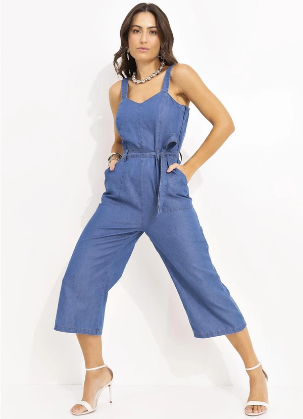 Quintess - Macacão Jeans Médio em Jeans 8