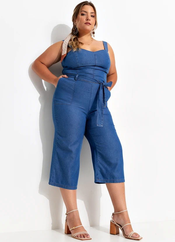 Quintess - Macacão Jeans Médio em Jeans 5