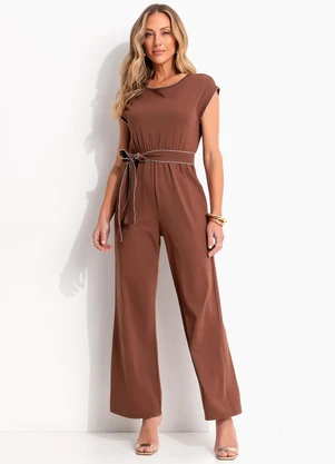 Quintess - Macacão Marrom em Malha de Algodão - QUINTESS