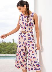 Macacão Onça Geométrica em Crepe Plano